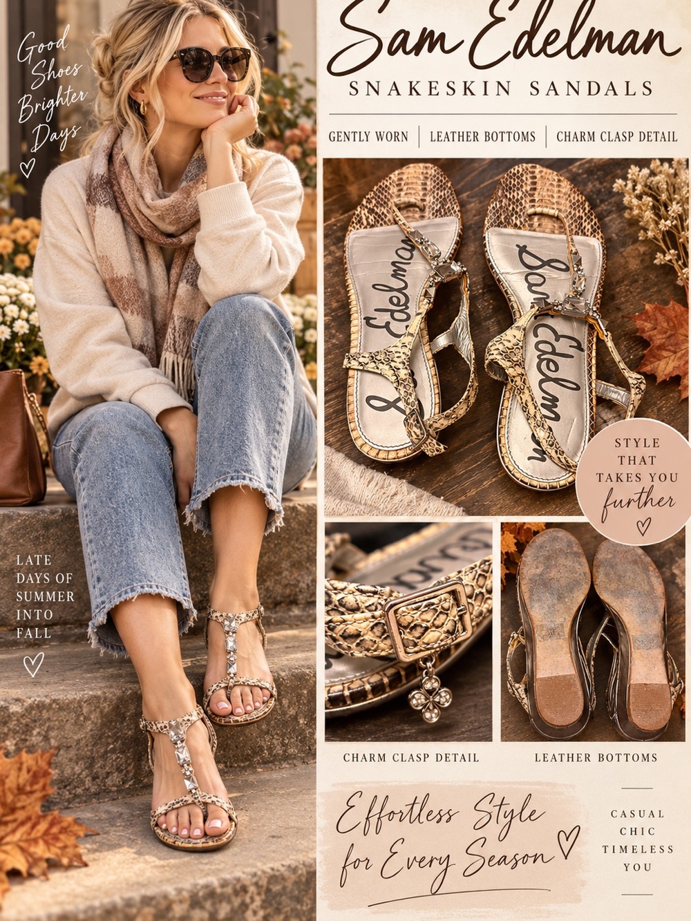 Sam Edelman Women's Snakeskin T-Strap Sandals - Gold